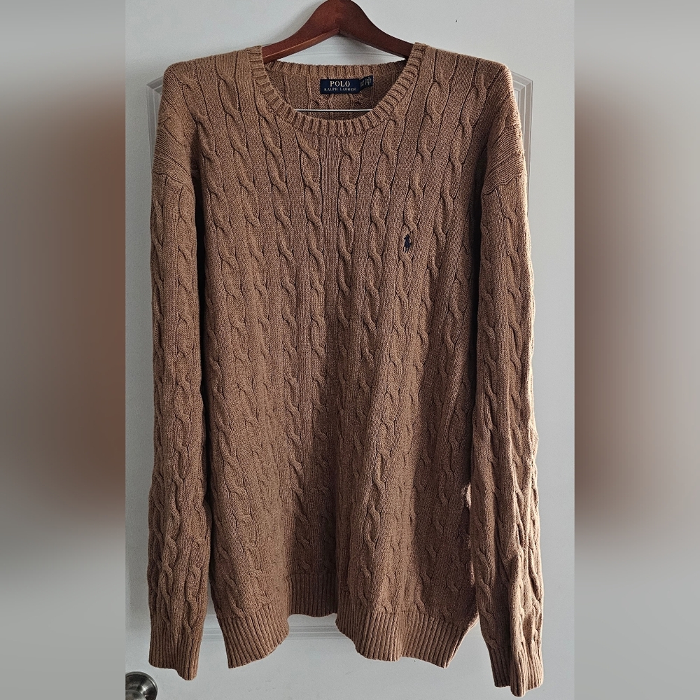 Polo by Ralph Lauren Brown Crewneck Cable Knit Sweater 3XLT